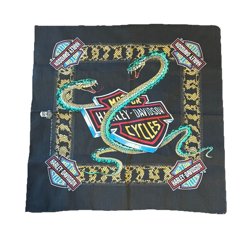 Vintage Harley Davidson snake bandana fire flames motorcycles bar & shield USA